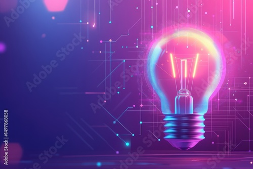 Innovative lightbulb, digital circuit background