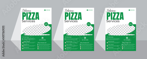 Fast food restaurant business marketing pizza menu flyer template design with fast food, fresh pizza, burger & pasta sale promotion flyer