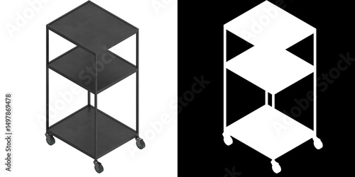 3D rendering illustration of an empty TV cart
