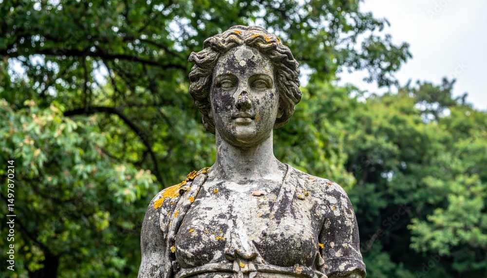 Crumbling Historical Statue in a Park Surrounded by Greenery Crumbling Historical Statue in a Park Surrounded by Greenery