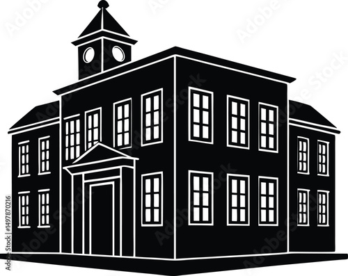 Classic school building silhouette architectural design