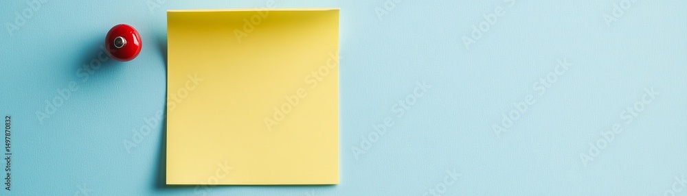 Minimalist Yellow Note and Red Knob on Blue Background, Flatlay Composition, Pastel Colors, Stationery Notepad, Minimalism Minimalist Yellow Note and Red Knob on Blue Background, Flatlay Composition, Pastel Colors, Stationery Notepad, Minimalism