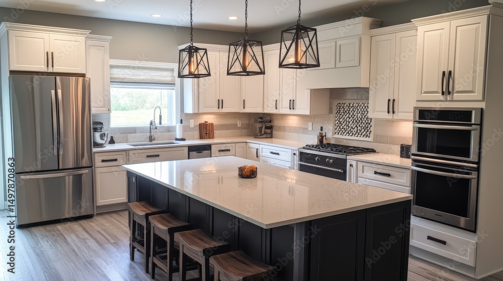 Modern Farmhouse Kitchen Design White Cabinets, Quartz Countertops, Island, Pendant Lights, Farmhouse Style, Kitchen Remodel Farmhouse kitchen, kitchen design Modern Farmhouse Kitchen Design White Cabinets, Quartz Countertops, Island, Pendant Lights, Farmhouse Style, Kitchen Remodel Farmhouse kitchen, kitchen design