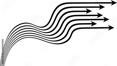 Abstract perspective line stripes arrow in black with 3d dimensional effect