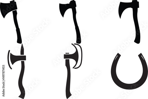 Silhouette Viking Axe and Horse Shoe Vector Icons for Logo and Design