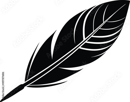 Single black feather silhouette simple design element