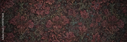 Intricate damask, jewel-toned vines & leaves, rich texture, image, ornate, texture