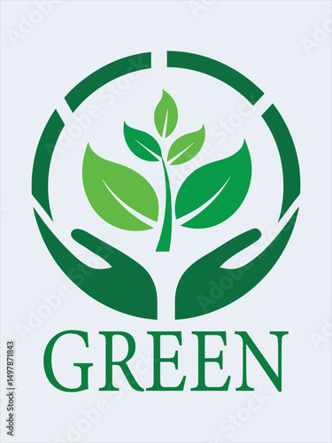 Eco Hand Holding Leaves in Green Circle