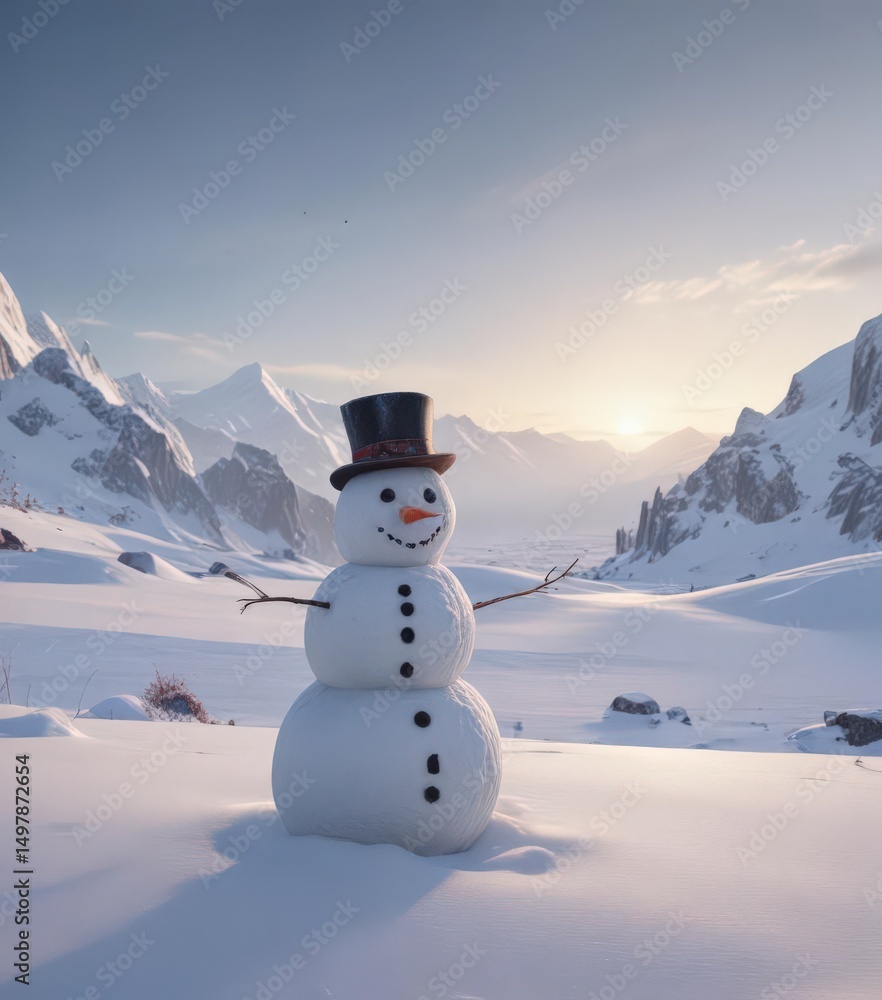 Obraz premium Solitary snowman, vast snowscape, winter gear , nature, icy, serene
