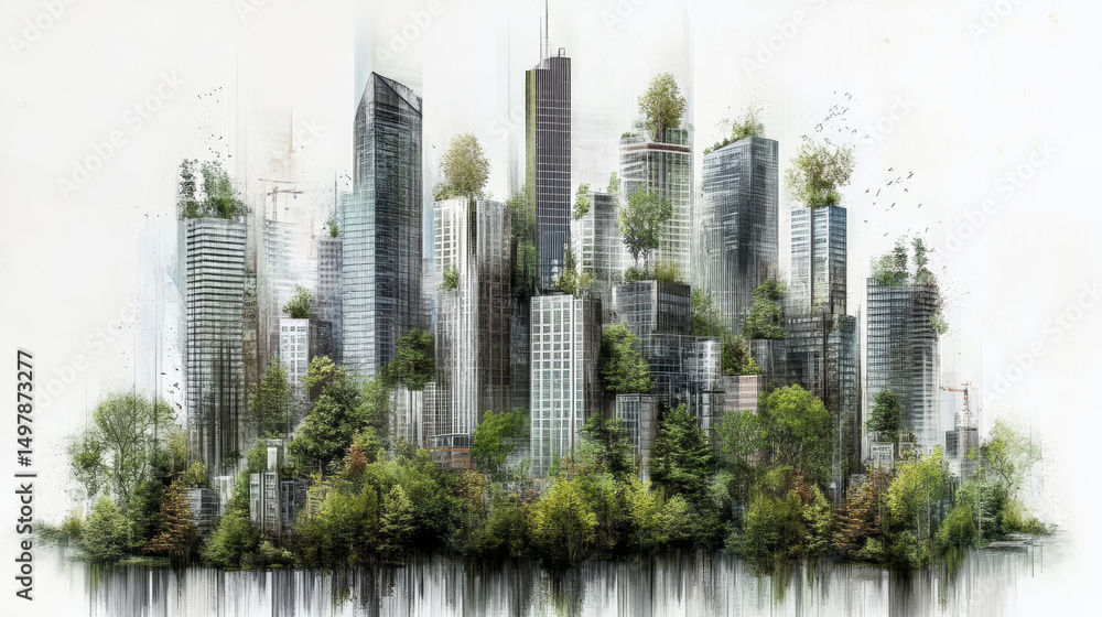 Obraz premium Architectural Visions of Future Cities Harmoniously Blended with Nature and the Environment