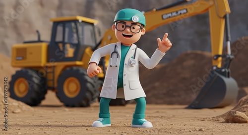 Animated doctor in construction site