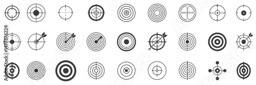Target and aim icon set with crosshair, bullseye, and focus symbols

