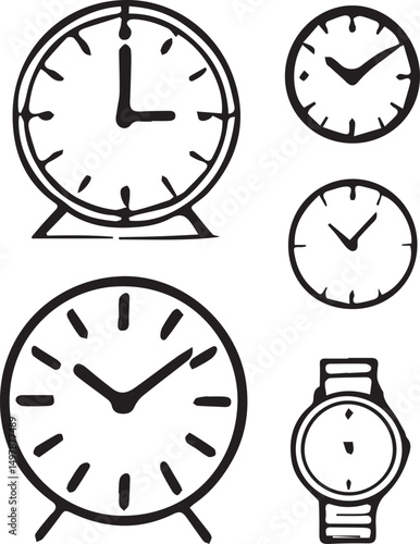 Clocks in Various Styles: A set of clocks in various styles, each telling a different time, is a symbol of punctuality and the concept of time itself.