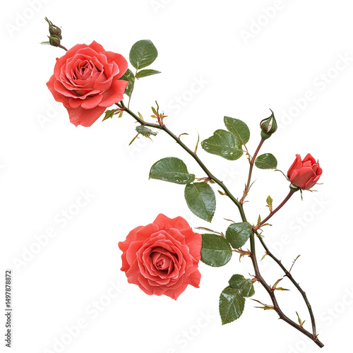 Vibrant coral roses on a stem