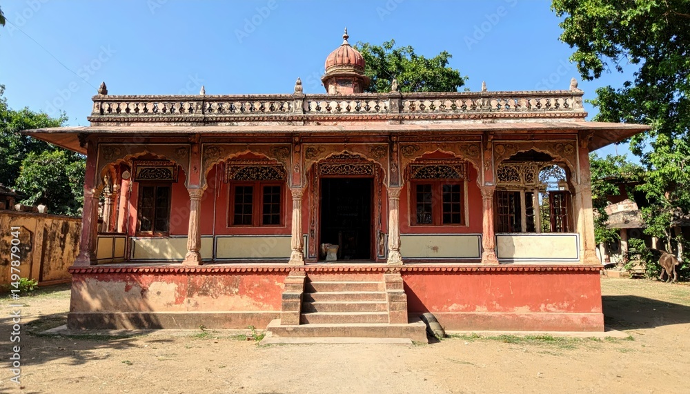 Fototapeta premium Ornate Indian Haveli with Colorful Facade and Vibrant Surroundings