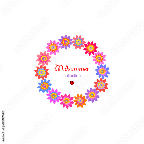 Night before Ivan Kupala. Flowers door decorative wreath collection with colorful daisy isolated on white background. Slavic midsummer holiday background. Part 2
