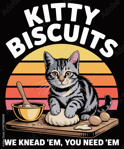 Funny Cat Kneading Dough Retro Kitty Biscuits Design