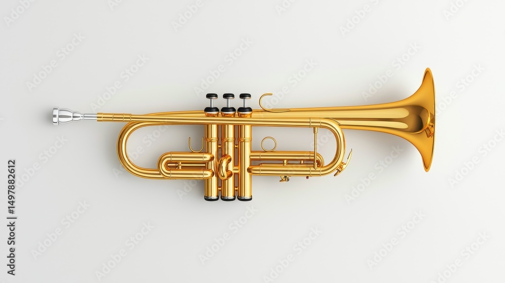 Fototapeta premium Classic Golden Trumpet on White Background with Elegant Design