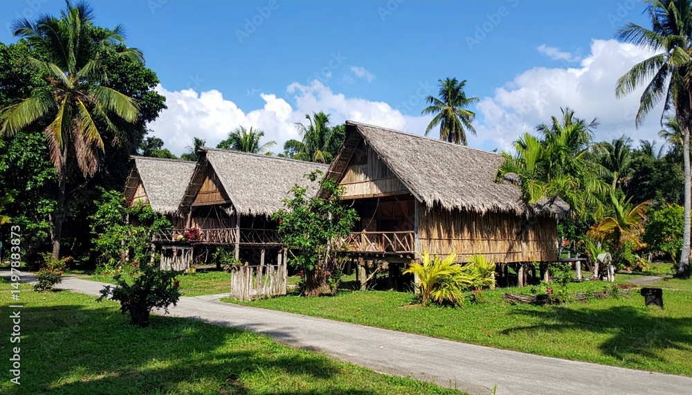 Traditional Malaysian Kampung Bamboo Farmhouse in Tropical Setting Traditional Malaysian Kampung Bamboo Farmhouse in Tropical Setting