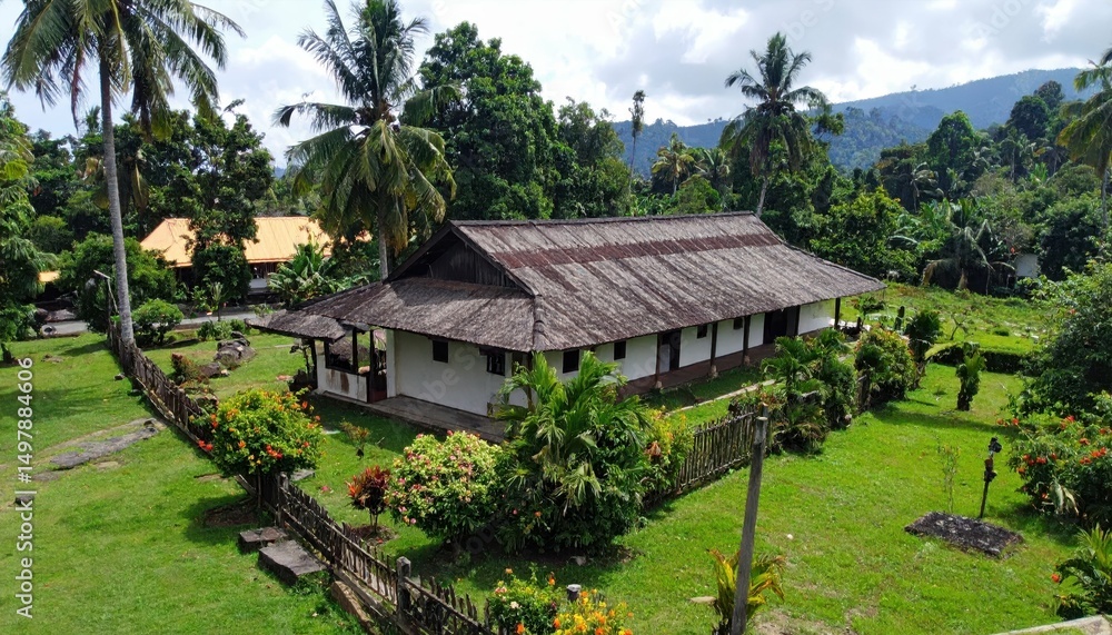 Fototapeta premium Traditional Masai Enkaji House Surrounded by Lush Greenery