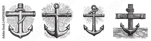 Explore a collection of vintage nautical anchor illustrations featuring intricate details and textures. Ideal for marine-themed projects and decor.