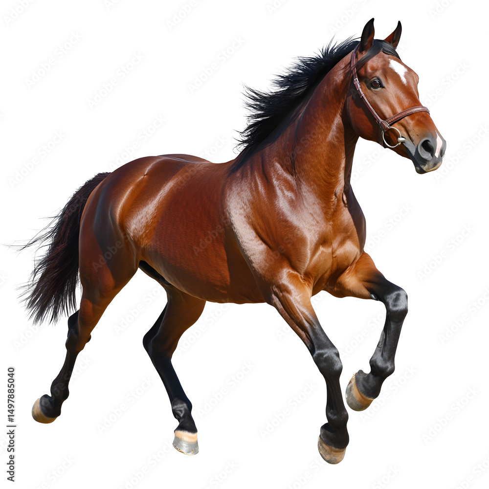 Fototapeta premium Majestic Brown Horse Running Free Dark Background