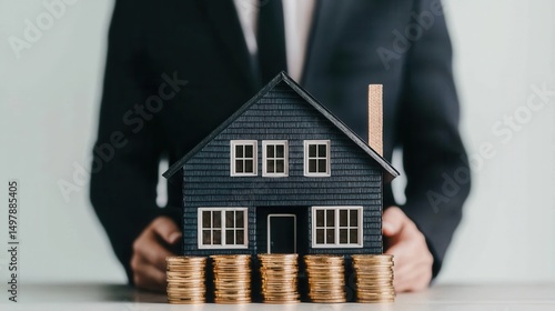 Model house on coins representing real estate investment concepts