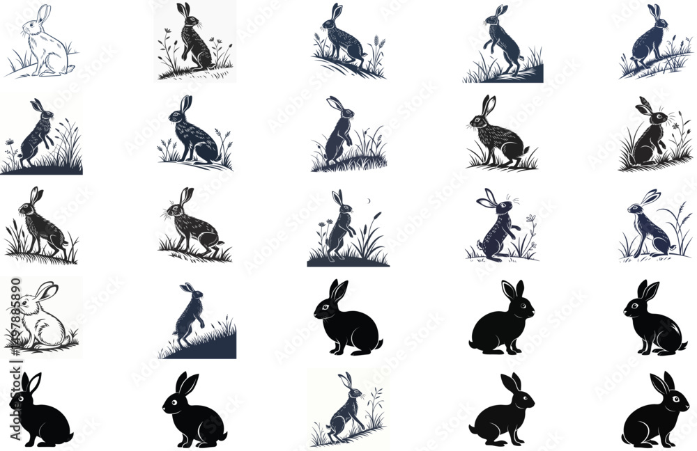 Naklejka premium silhouette rabbit on white background
