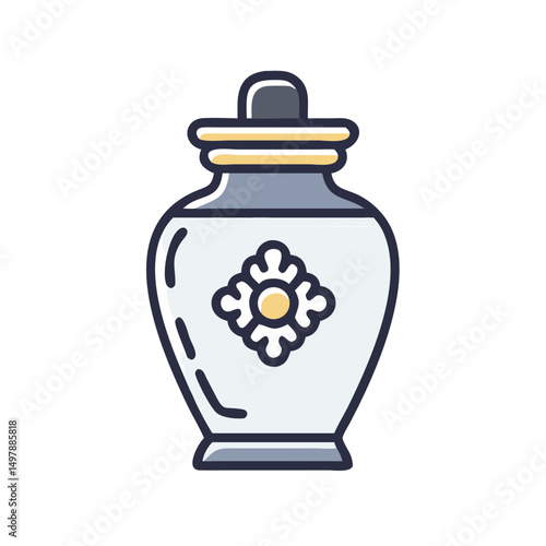 Funeral urn icon with floral design on white background
