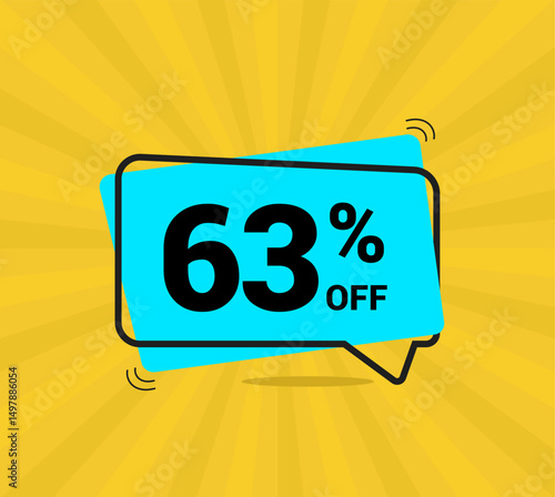 63% OFF sale, sixty three percent. Coupon of Discount Price. Discount promotion. Banner for One percent off offers. Yellow and blue Design. Vector illustration.
