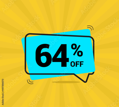 64% OFF sale, sixty four percent. Coupon of Discount Price. Discount promotion. Banner for One percent off offers. Yellow and blue Design. Vector illustration.