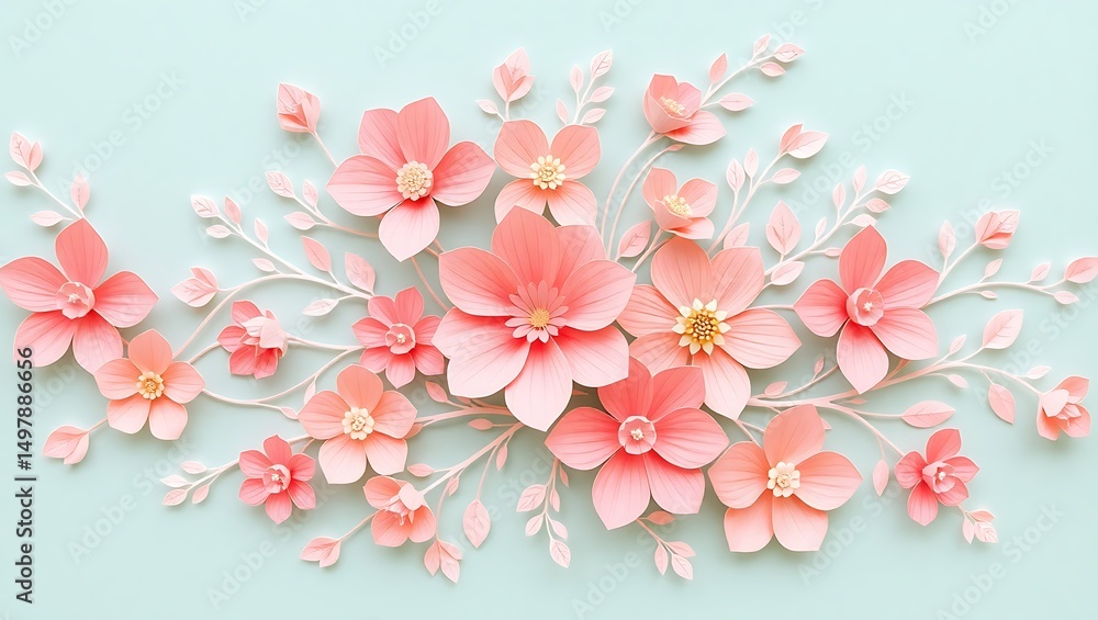 Fototapeta premium Elegant floral pattern, vibrant pastel color palette, 3D wallpaper