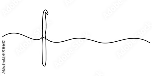 Big and Small Knitting Crochet Hooks, metal Aluminum Crochet Hooks continuous one line drawing, Cropped hands of woman knitting wool at home, Indonesia.                                               