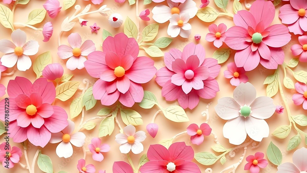 Obraz premium Elegant floral pattern, vibrant pastel color palette, 3D wallpaper
