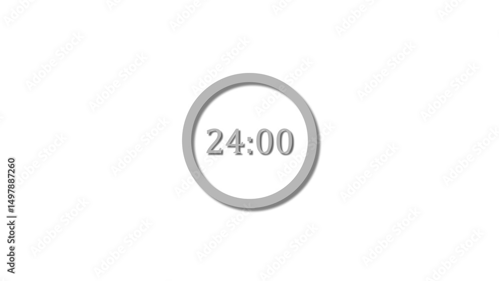 24 seconds countdown gray color 4k illustration. 24 seconds timer icon 4k illustration on white background. 24 seconds countdown gray color 4k illustration. 24 seconds timer icon 4k illustration on white background.