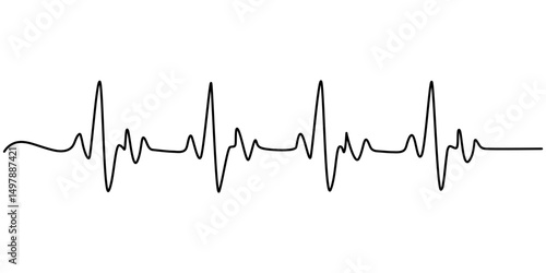 Continuous line drawing of heart with heartbeat. Pulse trace. Cardiogram icon. One line drawing. Single line art. Vector illustration, Heartbeat Continuous Line Icon.                                  