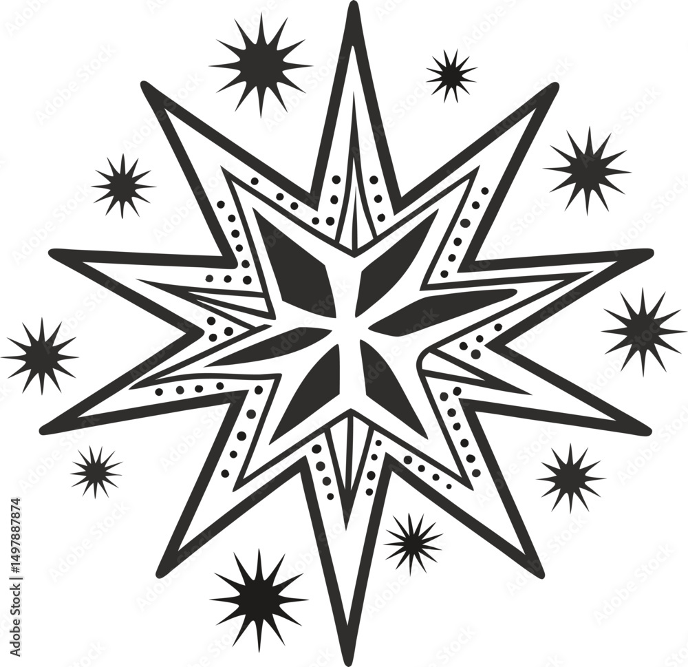 Fototapeta premium Abstract geometric star pattern, radiating black and white symmetrical design