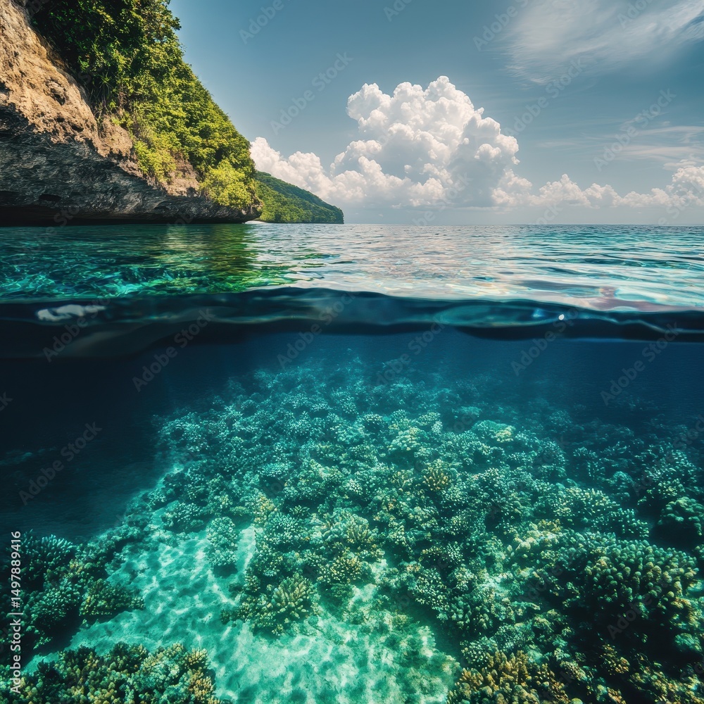 Fototapeta premium Beneath the Surface: A Captivating Underwater Lake Landscape in Tropical Splendor