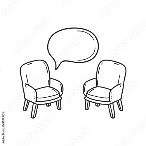 A talk bubble drawn beside two facing chairs