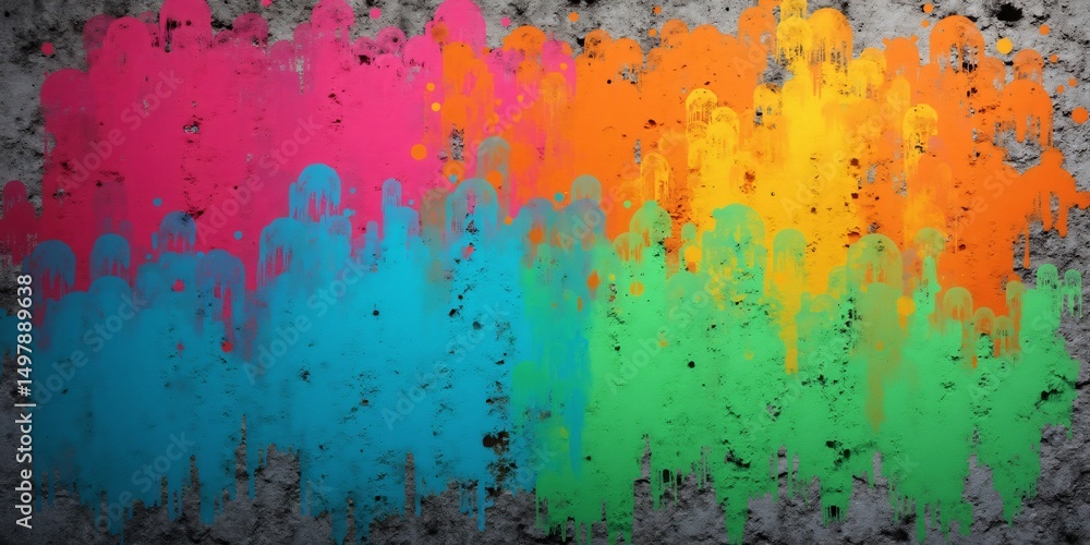 Fototapeta premium Abstract Paint Splashes on Cement type surface, thick brush strokes, drips, and splashes in modern palettes