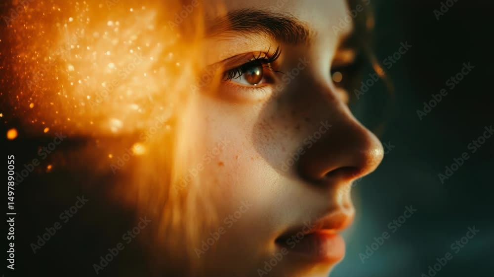 A close-up shot of a woman's face with her eyes closed, ideal for use in scenarios where facial expressions are key A close-up shot of a woman's face with her eyes closed, ideal for use in scenarios where facial expressions are key