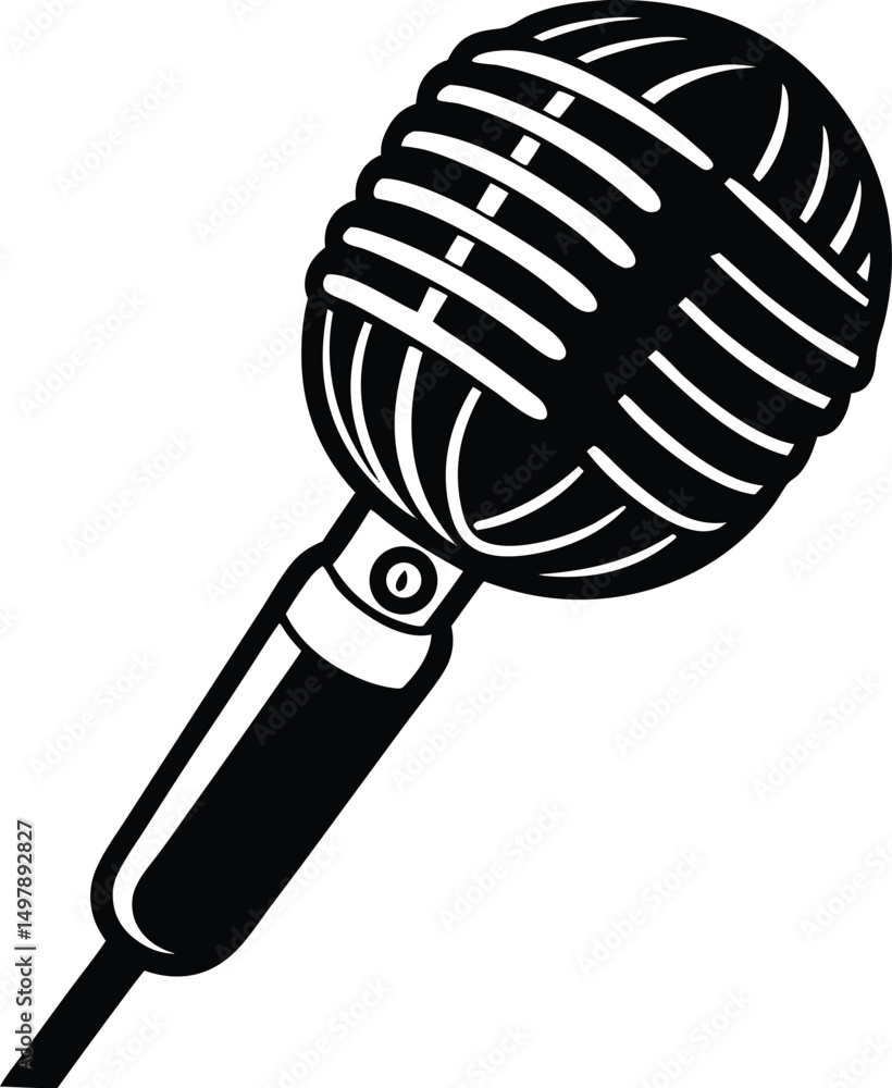 Retro microphone design black and white illustration Retro microphone design black and white illustration