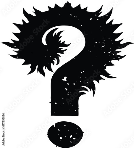 Fiery sun question mark enigma mystery symbol design