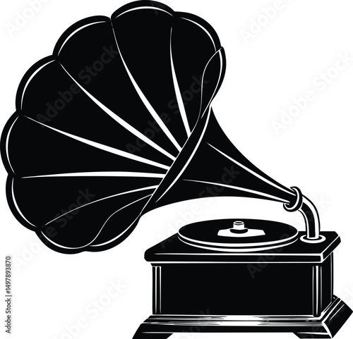 Vintage gramophone silhouette classic music retro design