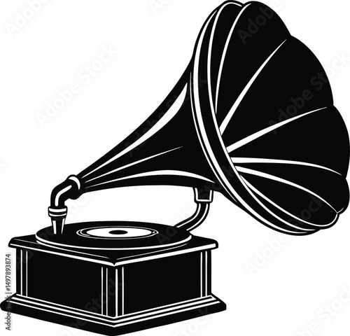 Vintage gramophone horn speaker retro music player
