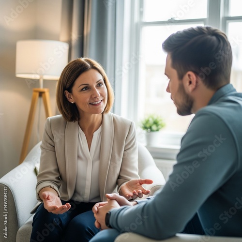 Wallpaper Mural Empathetic Therapist with Client in Confidential Mental Health Session Torontodigital.ca
