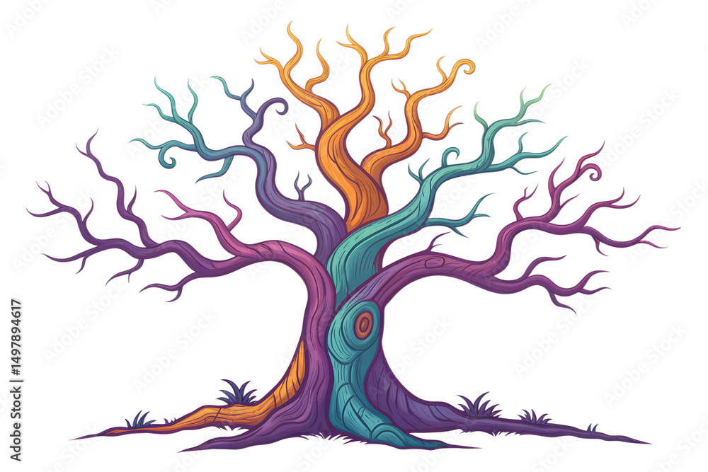 Obraz premium Colorful fantasy tree illustration vector graphic design for magical forest background concept art