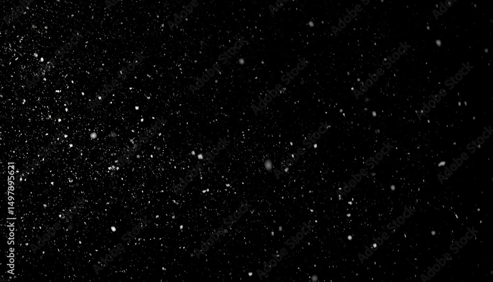 Fototapeta premium Intense Snow Blizzard with Fine Particles Against Black Background