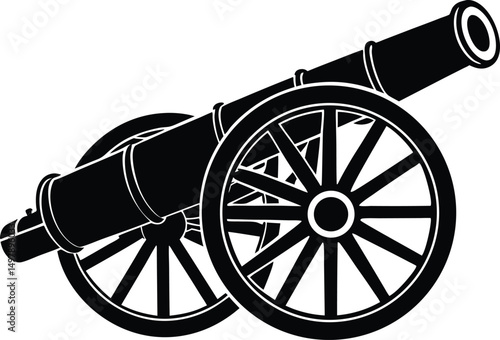 Vintage cannon black and white illustration military weapon