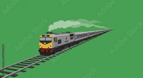 Train on Tracks with Smoke - Rail Transport Illustration